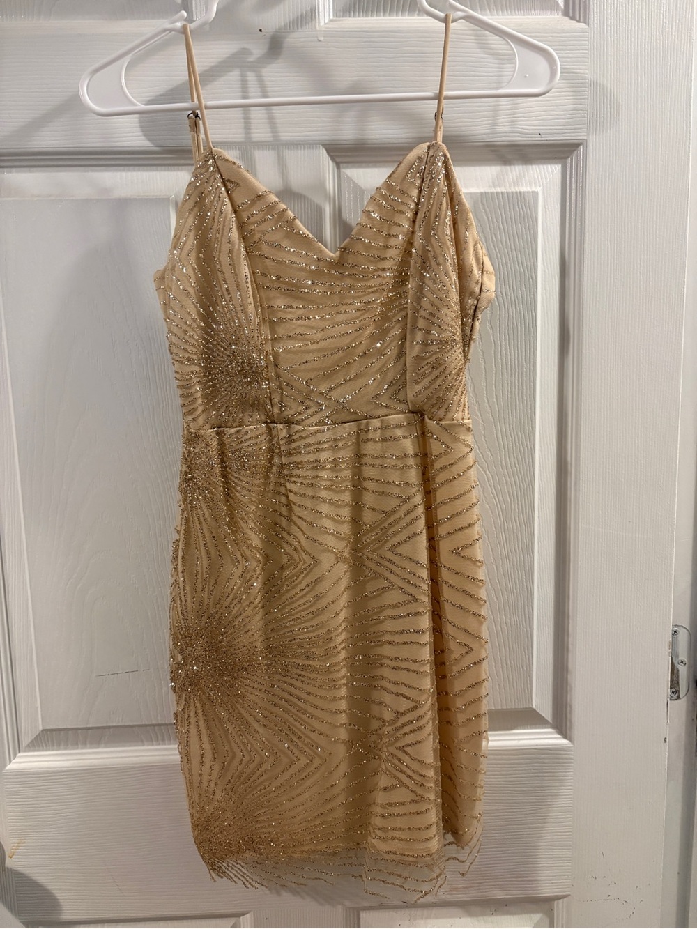 Windsor Gold Beaded Spaghetti-Strap Mini Dress